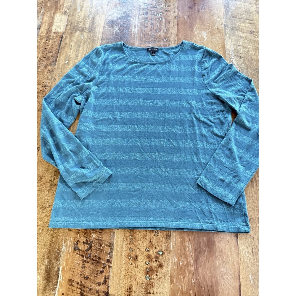 Talbots Womens Size Large Teal Glitter Sparkle Long Sleeve Blouse Shirt Top - Picture 1 of 5